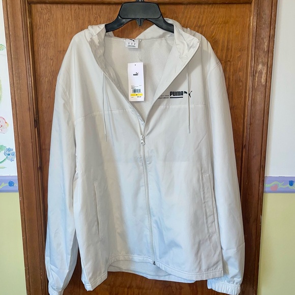 NWT Puma White Hooded Windbreaker Jacket Size Mens Medium - Picture 9 of 11